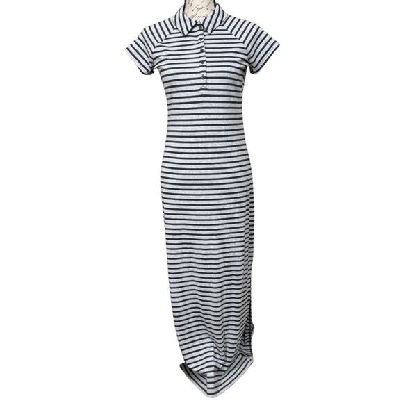 Aerie Dresses & Skirts - Offline by Aerie THUMBS UP POLO MAXI DRESS Size S Gray Stripe Short Sleeve NEW
